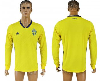 Sweden Home 2018 FIFA World Cup Long Sleeve Thailand Soccer Jersey