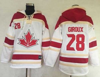 Team CA. #28 Claude Giroux White Sawyer Hooded Sweatshirt 2016 World Cup Stitched NHL Jersey