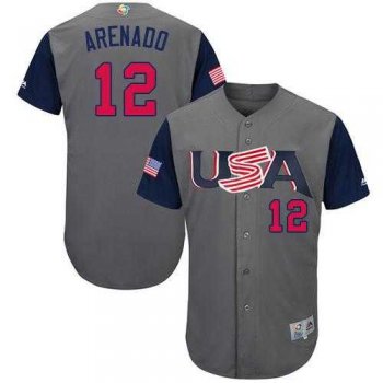 Youth Team USA #12 Nolan Arenado Gray 2017 World Baseball Classic Authentic Stitched Youth MLB Jersey