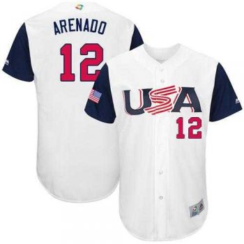 Youth Team USA #12 Nolan Arenado White 2017 World Baseball Classic Authentic Stitched Youth MLB Jersey