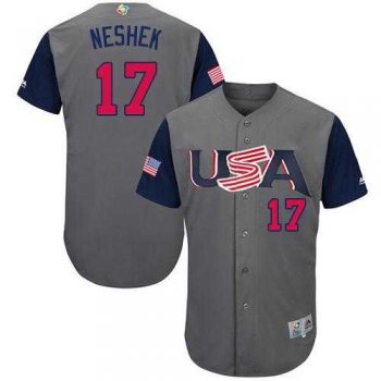 Team USA #17 Pat Neshek Gray 2017 World Baseball Classic Authentic Stitched MLB Jersey