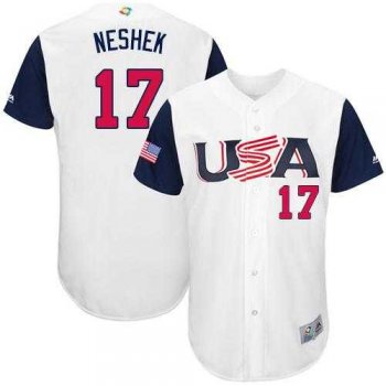 Youth Team USA #17 Pat Neshek White 2017 World Baseball Classic Authentic Stitched Youth MLB Jersey