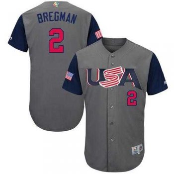 Youth Team USA #2 Alex Bregman Gray 2017 World Baseball Classic Authentic Stitched Youth MLB Jersey