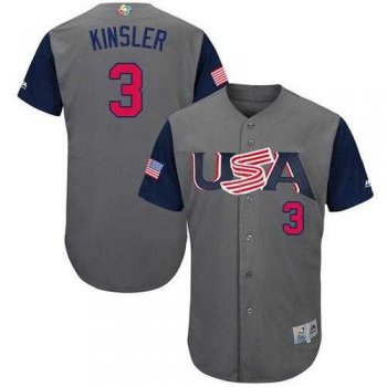 Youth Team USA #3 Ian Kinsler Gray 2017 World Baseball Classic Authentic Stitched Youth MLB Jersey