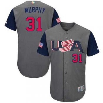 Youth Team USA #31 Daniel Murphy Gray 2017 World Baseball Classic Authentic Stitched Youth MLB Jersey