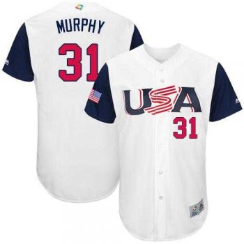 Youth Team USA #31 Daniel Murphy White 2017 World Baseball Classic Authentic Stitched Youth MLB Jersey