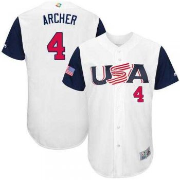 Youth Team USA #4 Chris Archer White 2017 World Baseball Classic Authentic Stitched Youth MLB Jersey