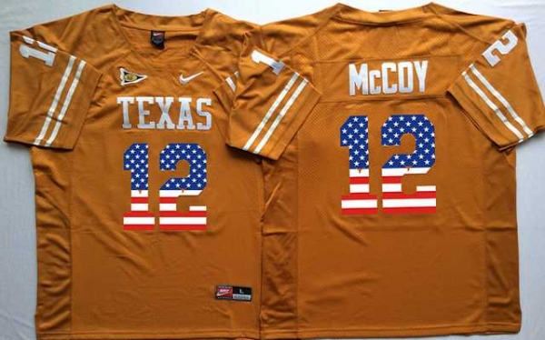 Texas Longhorns #12 Colt McCoy Orange USA Flag College Jersey