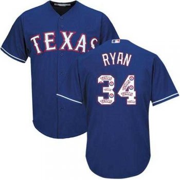 Texas Rangers #34 Nolan Ryan Blue Team Logo Fashion Stitched MLB Jersey