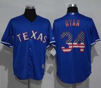 Texas Rangers #34 Nolan Ryan Blue USA Flag Fashion Stitched Baseball Jersey