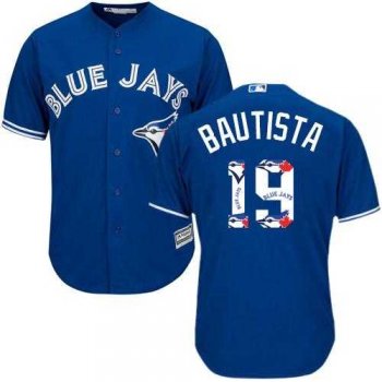 Toronto Blue Jays #19 Jose Bautista Blue Team Logo Fashion Stitched MLB Jersey