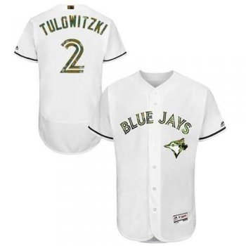 Toronto Blue Jays #2 Troy Tulowitzki White Flexbase Authentic Collection Memorial Day Stitched MLB Jersey