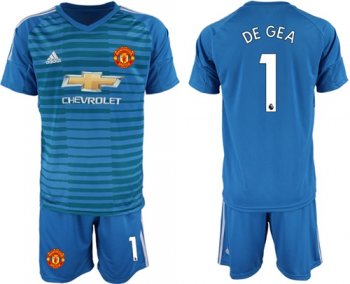 Manchester United #1 De Gea Blue Goalkeeper Soccer Club Jersey