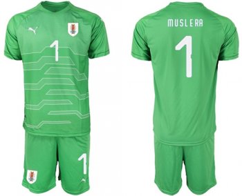 Uruguay #1 Muslera Green Goalkeeper Soccer Country Jersey