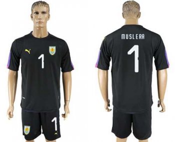 Uruguay #1 Muslera Black Goalkeeper Soccer Country Jersey