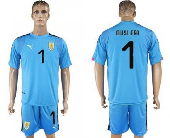 Uruguay #1 Muslera Blue Goalkeeper Soccer Country Jersey