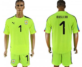 Uruguay #1 MUSLERA Fluorescent Green Goalkeeper 2018 FIFA World Cup Soccer Jersey