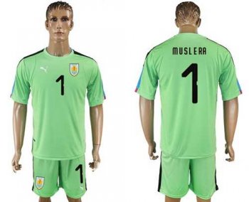 Uruguay #1 Muslera Green Goalkeeper Soccer Country Jersey