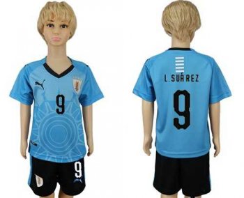 Uruguay #9 L.Suarez Home Kid Soccer Country Jersey