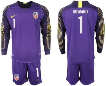 USA #1 Howard Purple Goalkeeper Long Sleeves Soccer Country Jersey