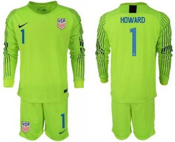 USA #1 Howard Shiny Green Goalkeeper Long Sleeves Soccer Country Jersey