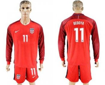 USA #11 Bedoya Away Long Sleeves Soccer Country Jersey