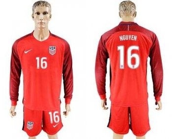 USA #16 Nguyen Away Long Sleeves Soccer Country Jersey