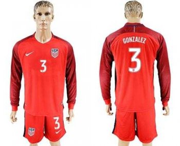 USA #3 Gonzalez Away Long Sleeves Soccer Country Jersey