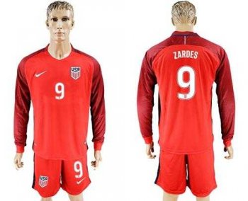 USA #9 Zardes Away Long Sleeves Soccer Country Jersey