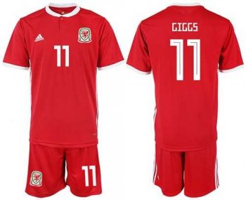 Wales #11 Giggs Red Home Soccer Club Jersey