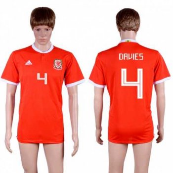 Wales #4 Davies Red Home Soccer Club Jersey