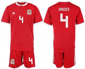 Wales #4 Davies Red Home Soccer Club Jersey