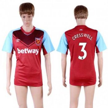 West Ham United #3 Cresswell Home Soccer Club Jersey