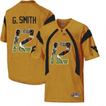 West Virginia Mountaineers #12 Geno Smith Gold With Portrait Print College Football Jersey