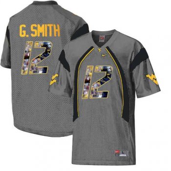 West Virginia Mountaineers #12 Geno Smith Gray With Portrait Print College Football Jersey