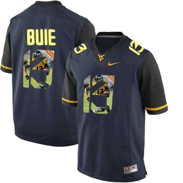 West Virginia Mountaineers #13 Andrew Buie Navy With Portrait Print College Football Jersey2