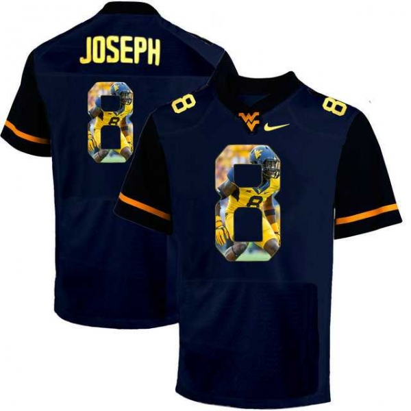 West Virginia Mountaineers #8 Karl Joseph Navy With Portrait Print College Football Jersey