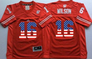 Wisconsin Badgers #16 Russell Wilson Red USA Flag College Jersey