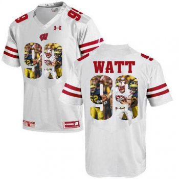 Wisconsin Badgers #99 J.J. Watt White With Portrait Print College Football Jersey-1