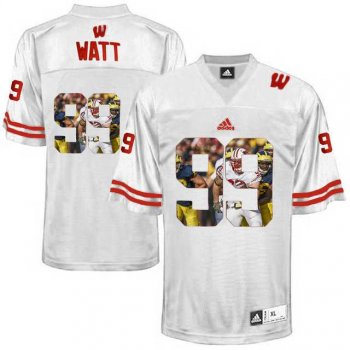 Wisconsin Badgers #99 J.J. Watt White With Portrait Print College Football Jersey2