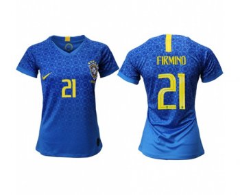 Women's Brazil #21 Firmino Away Soccer Country Jersey