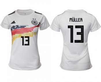 Women's Germany #13 Muller White Home Soccer Country Jersey