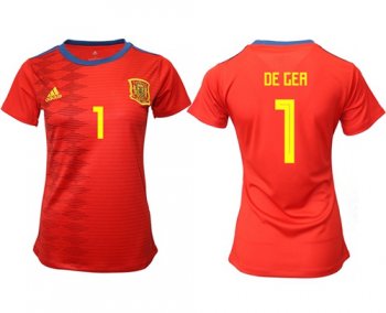 Women's Spain #1 De Gea Red Home Soccer Country Jersey