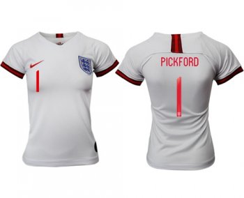 Women's England #1 Pickford Home Soccer Country Jersey