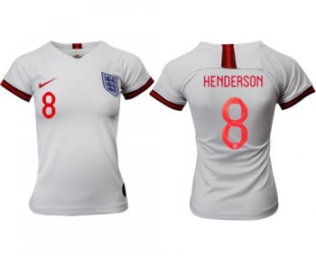 Women's England #8 Henderson Home Soccer Country Jersey