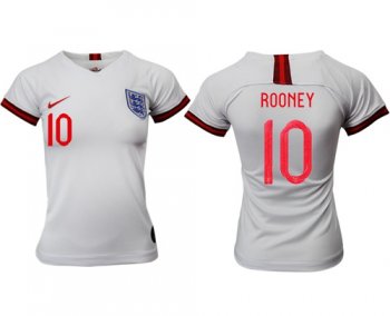 Women's England #10 Rooney Home Soccer Country Jersey