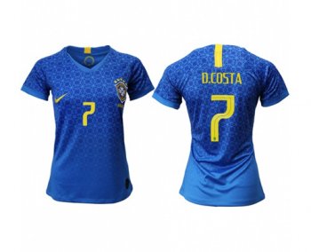 Women's Brazil #7 D. Costa Away Soccer Country Jersey