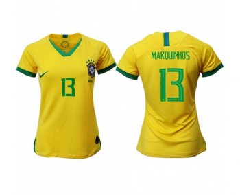 Women's Brazil #13 Marquinhos Home Soccer Country Jersey