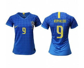 Women's Brazil #9 Ronaldo Away Soccer Country Jersey