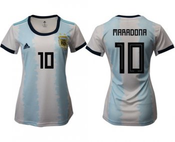 Women's Argentina #10 Maradona Home Soccer Country Jersey